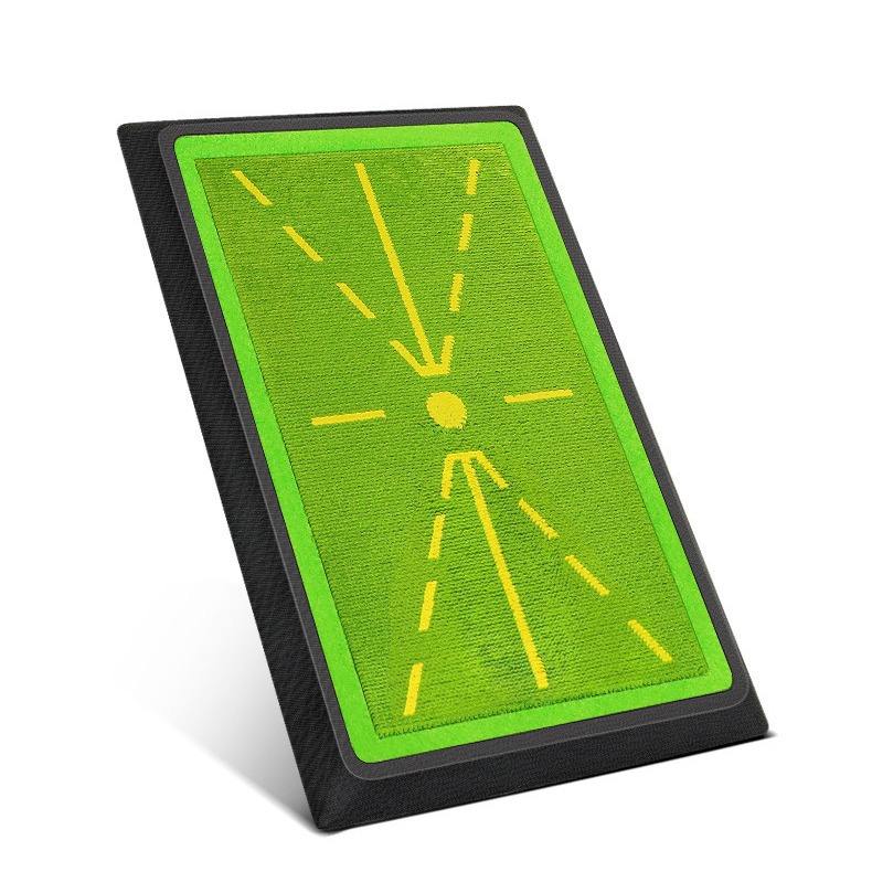Green golf strike-feedback mat with alignment guides